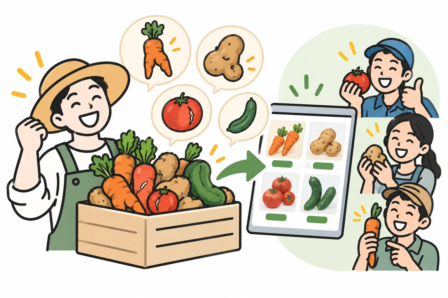 規格外野菜を販売するイラスト